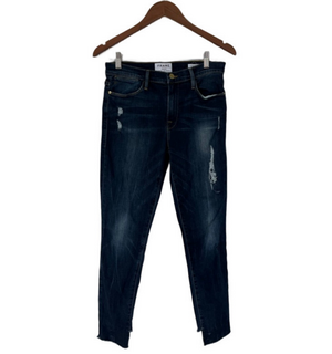 FRAME Le High Skinny Crop Distressed Dark Blue Jeans Dark Blue Wash Size 29